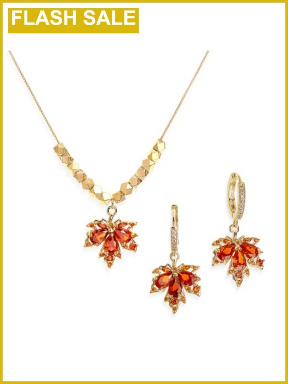 Maple Leaf Dainty Jewelry Set, Stainless Steel, Rhinestone, Necklace & Earrings